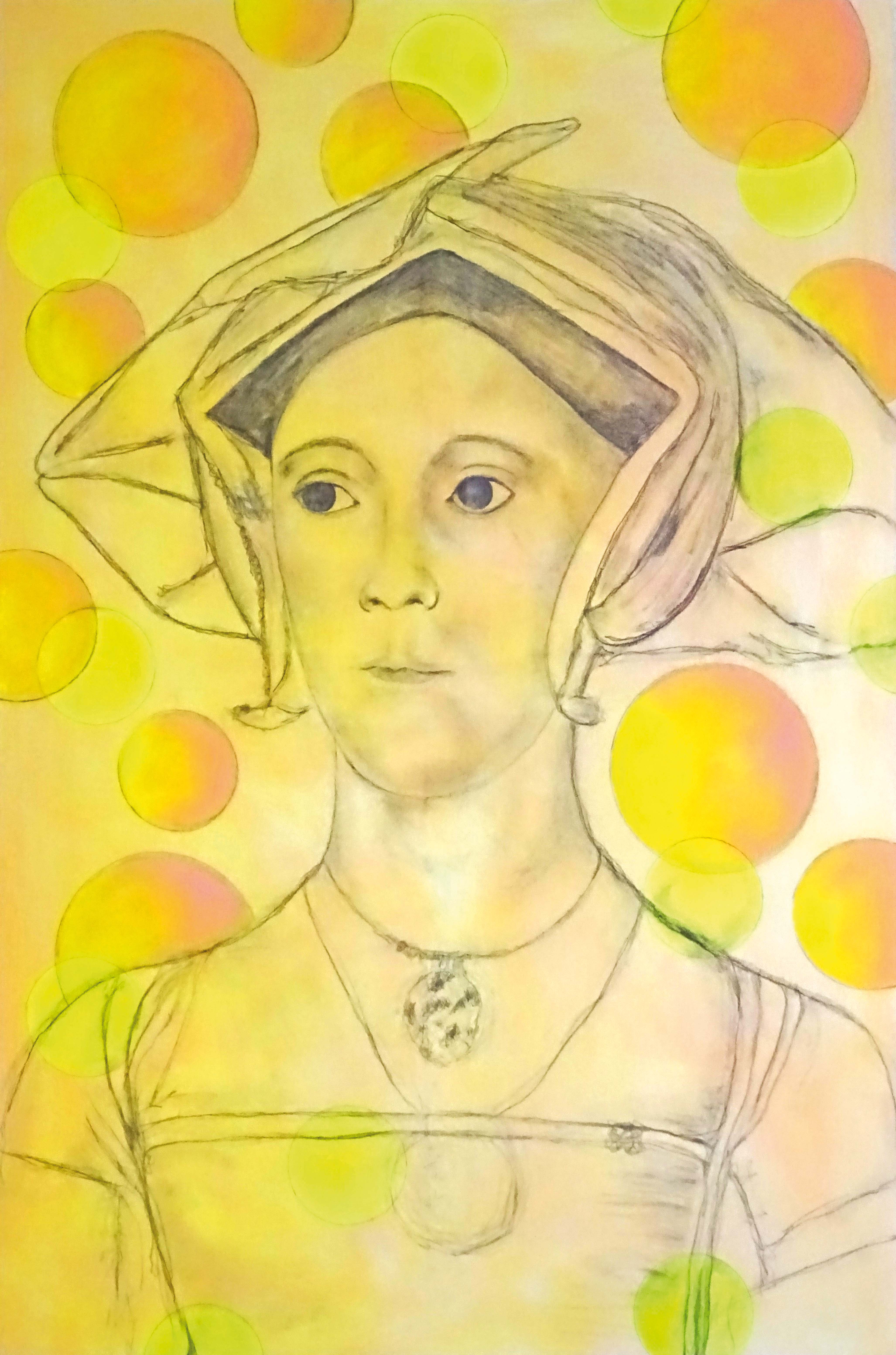 Manfred Eichhorn, Lady 1, 2021, Graphit, Acryl und Öl auf Leinwand, 150 x 80 cm